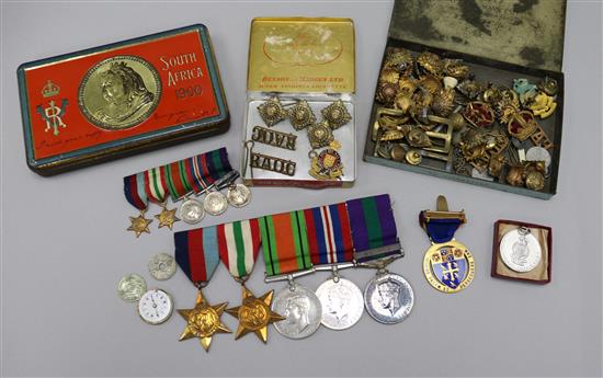 Boer War chocolate gift from Queen Victoria 1900 and WWII medal group, buttons etc